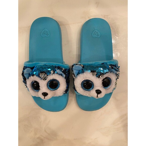 Blue Sequin Slush the dog  Beanie Baby’s  Boo's Collection Slides Shoe Size 1-3 - Picture 2 of 8